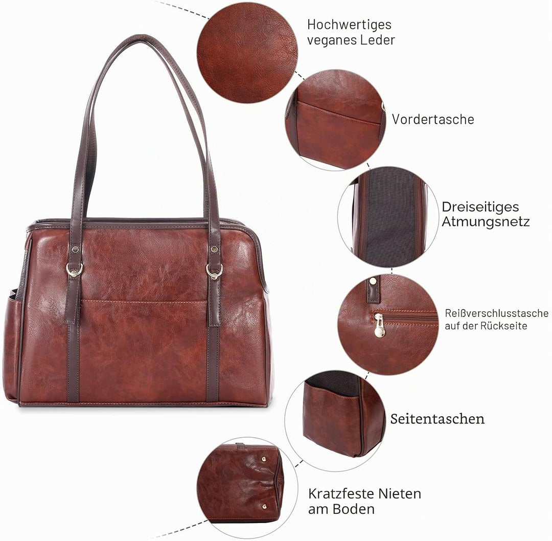 Hundetragetasche, modische Leder-Haustier-Tragetasche mit Taschen, von Fluggesellschaften zugelassen