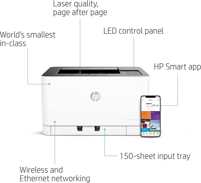 HP Color Laser 150nw Farb-Laserdrucker (Drucker, USB, LAN, WLAN),weiss-grau Drucker WLAN