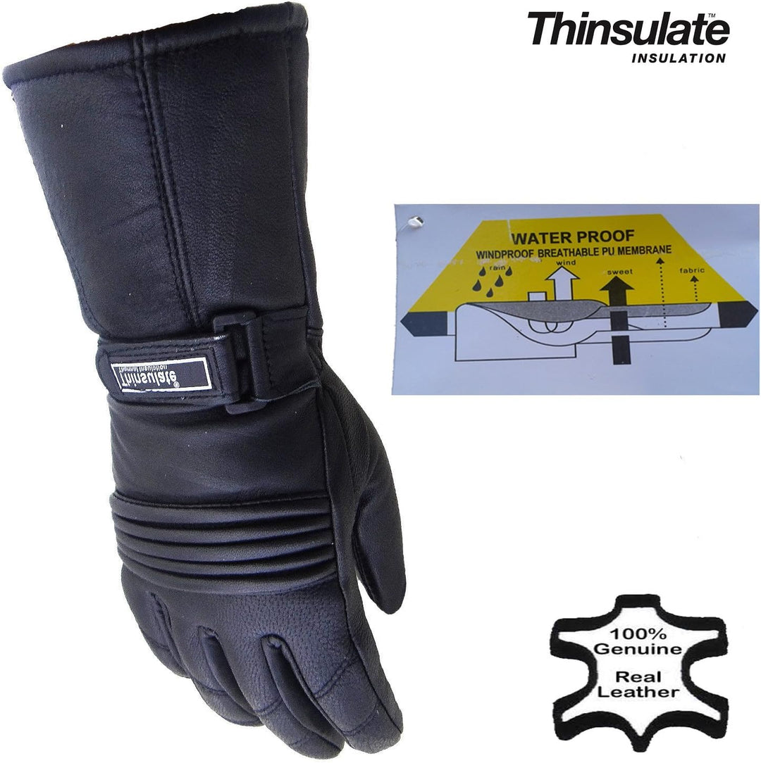 Mens Leather Winter Thermal Labelled Waterproof Inserts Thinsulate Motorcycle Gloves L Large, L