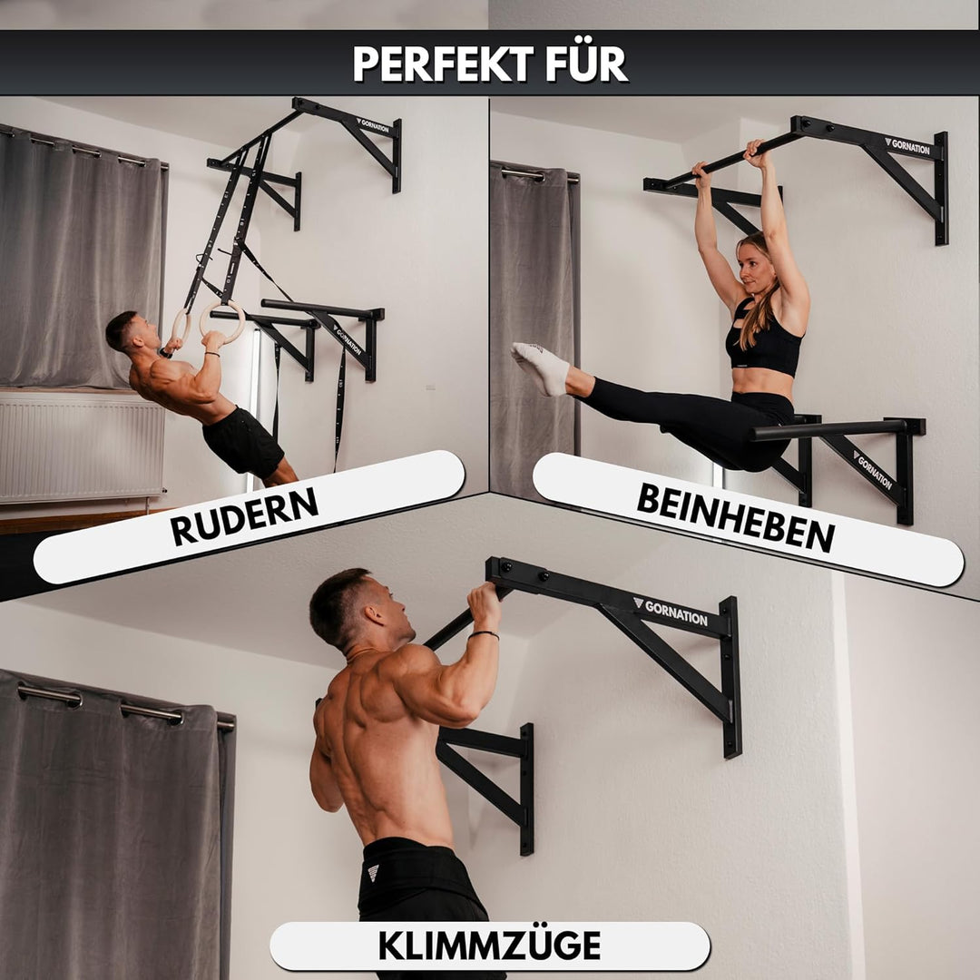 GORNATION Klimmzugstange für Wand, Ganzkörpertraining Reckstange, Pull Up Bar, Klimmzug Wand, Multif