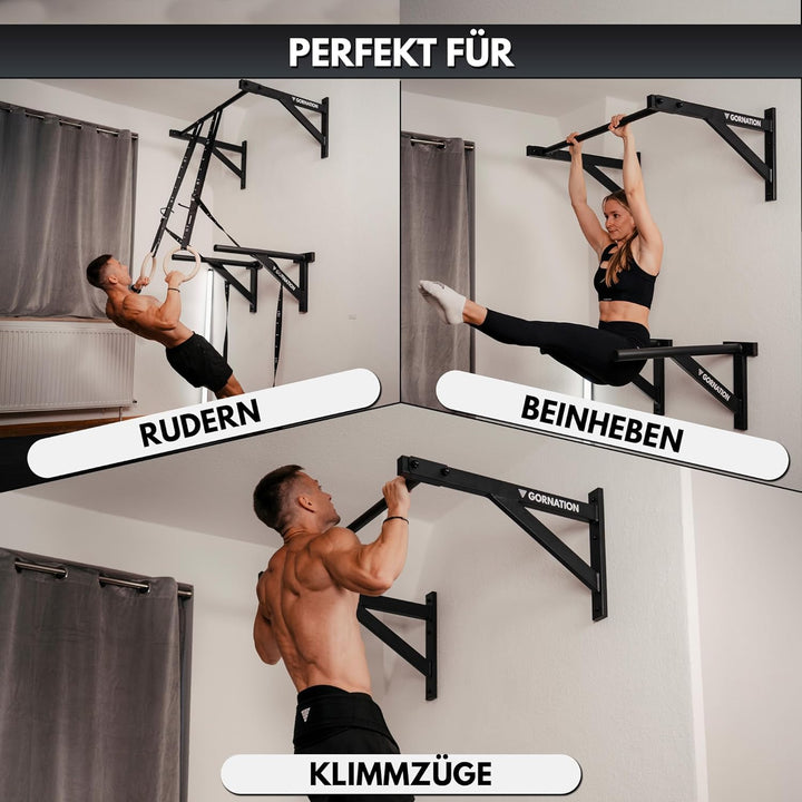 GORNATION Klimmzugstange für Wand, Ganzkörpertraining Reckstange, Pull Up Bar, Klimmzug Wand, Multif