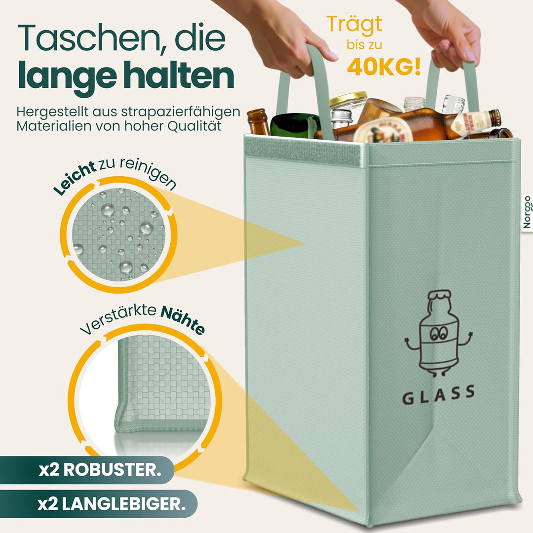 Norggo Set aus 3 Müllsäcken für Mülltrennung, 40L - Mülltrennsystem 3fach für Papier, Kunststoff und