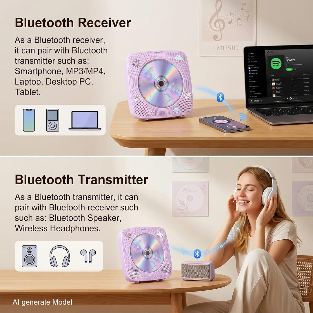Gueray Desktop CD Player Bluetooth CD-Spieler mit Lautsprechern für Zuhause 1800mAh Tragbarer CD-Pla