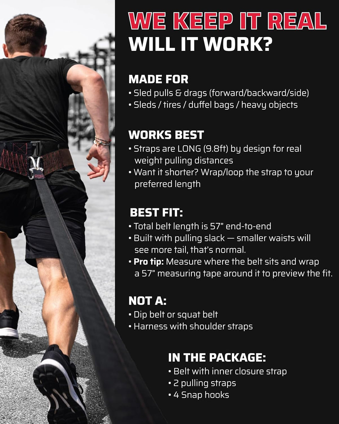 THEFITGUY Gürtel für Ziehen, Krafttraining, verstellbarer Verschluss, 2 Gurte und 4 Haken im Lieferu