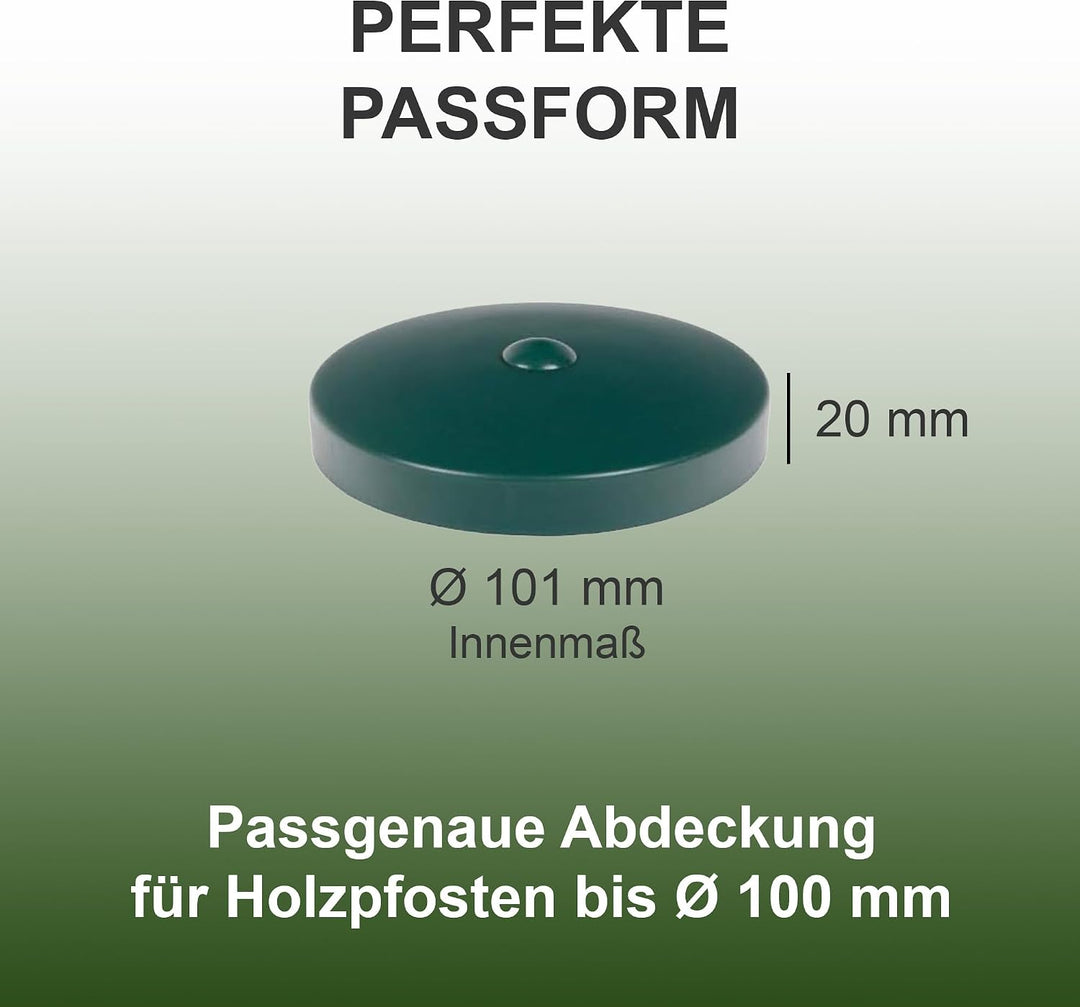 h2i Pfostenkappe | Kunststoff Grün | Ø 101 mm | 5 Stück | Runde Abdeckkappe für Garten Holzpfosten P
