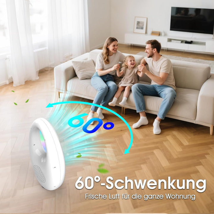Rotorloser Ventilator, Leiser Turmventilator mit Fernbedienung, LED Beleuchtung, 60° Oszillation,3 M