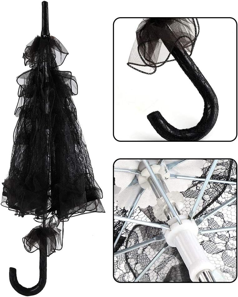 Schwarzer Spitzen-Sonnenschirm als Brautzubehör für Hochzeit, Party & Fotografie - Damen Kostümzubeh
