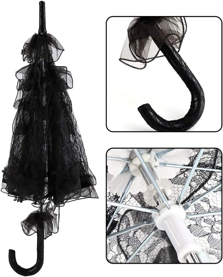 Schwarzer Spitzen-Sonnenschirm als Brautzubehör für Hochzeit, Party & Fotografie - Damen Kostümzubeh