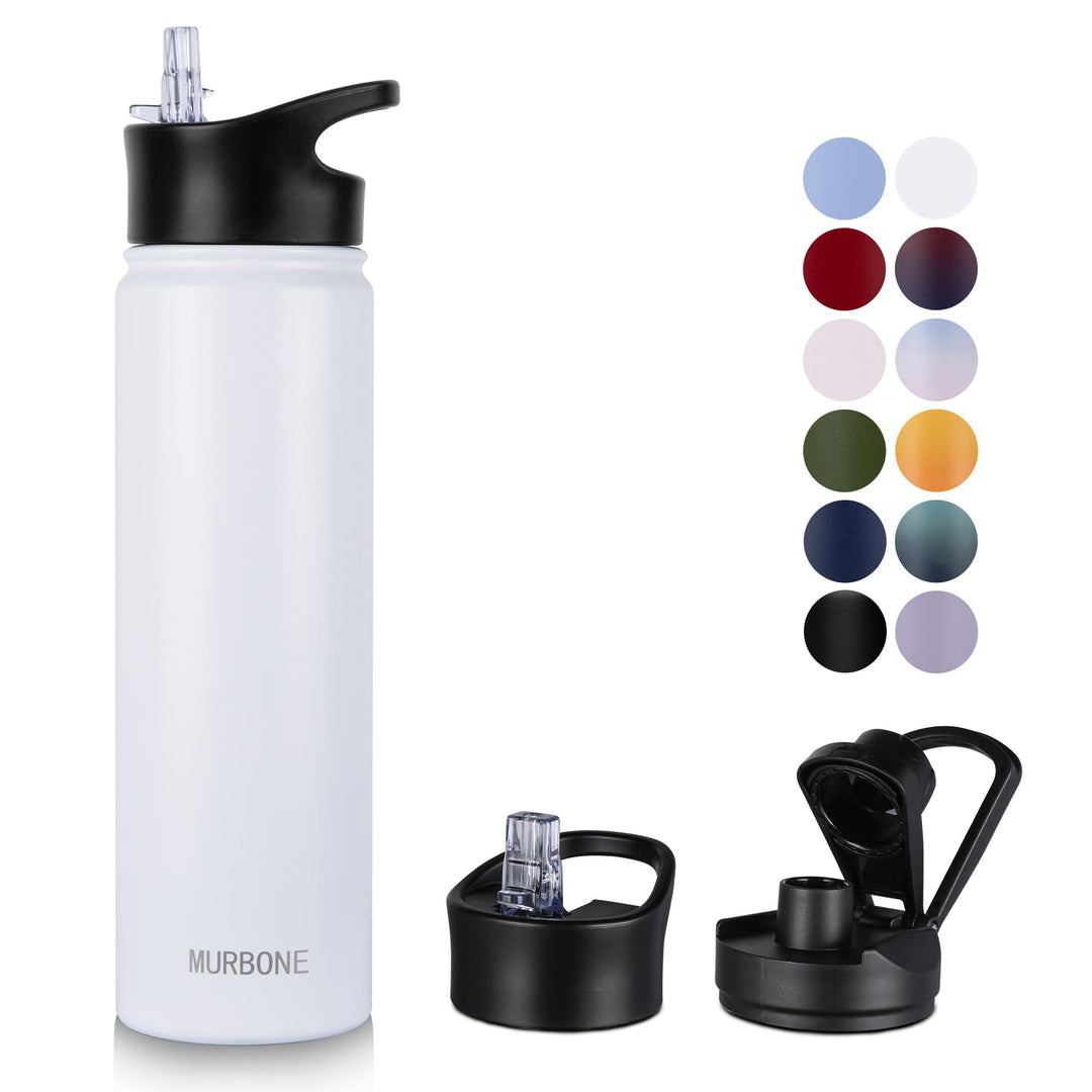 Edelstahl Trinkflasche 750ml (+2 Deckel)-mit Strohhalm,BPA frei,Thermosflasche Auslaufsicher,Kohlens