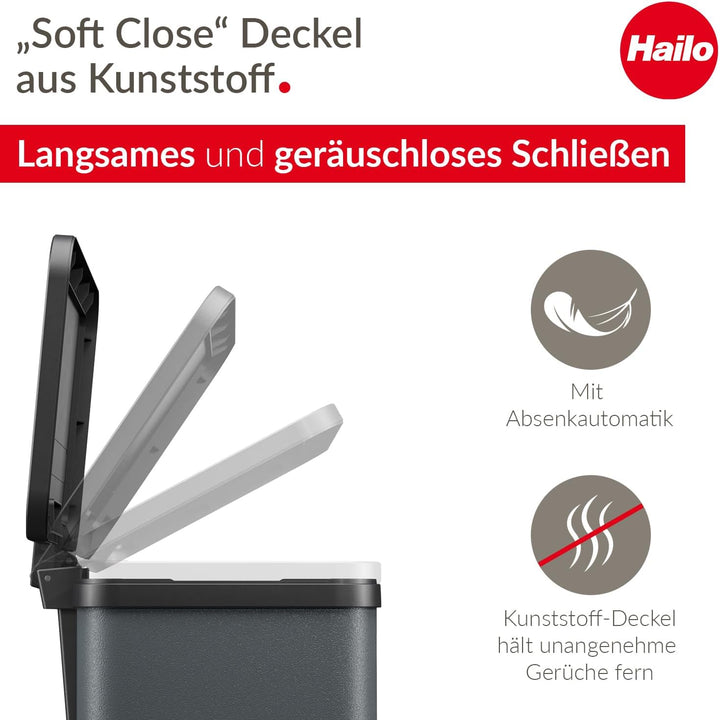 Hailo Eco duo L - Mülltrenner 2 x 14 Liter - 28 Liter - Soft Close Deckel - 2-in-1 Treteimer mit 2 K