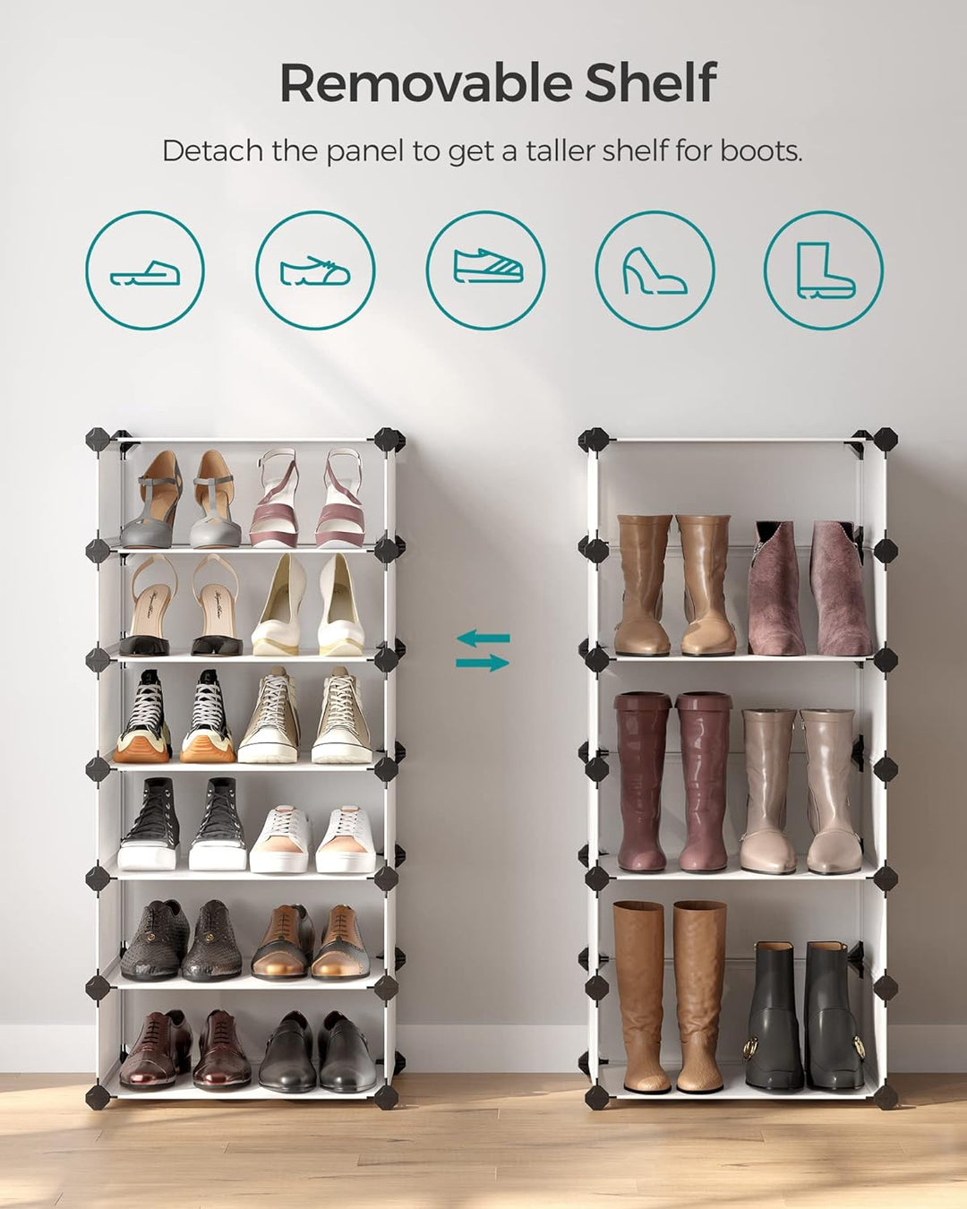 SONGMICS Schuhregal Kunststoff, rechteckiges Regalsystem mit 10 FÄchern, DIY Steckregal, Aufbewahrun