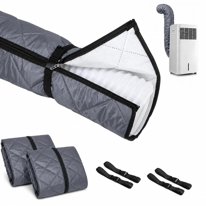 2er Set Mobiles Klimaanlagen Schlauchschutz Hülle mit Reissverschluss &amp; 4 Schnallen, 149x58.5 cm Gra