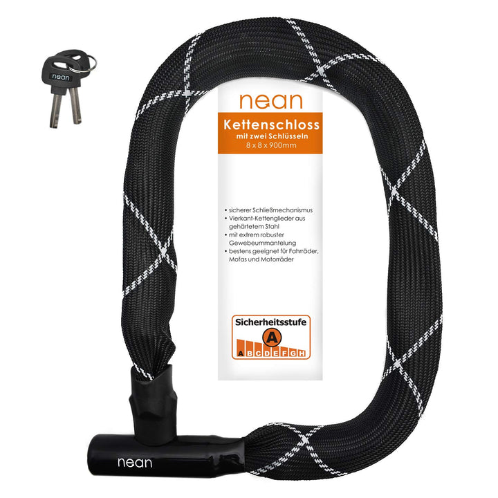 nean Fahrradschloss Kettenschloss, Bike Chain Lock, 2 Sicherheits-Schlüssel, hohe Sicherheit und ext