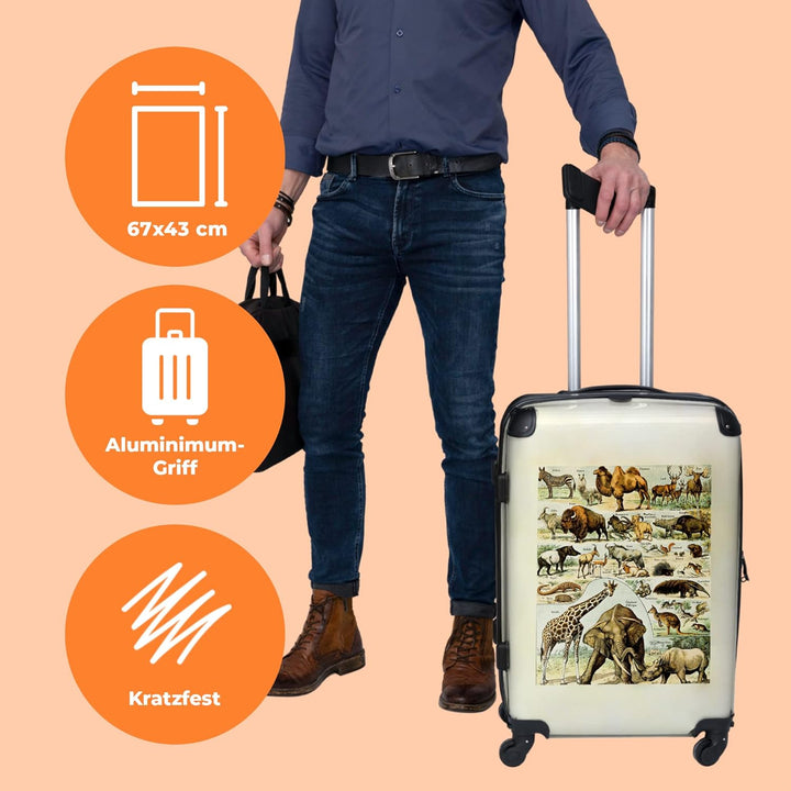Koffer gross Trolley Rollkoffer Reisekoffer mit 4 Rollen Fotokoffer - Vintage - Wildtiere - Safari -