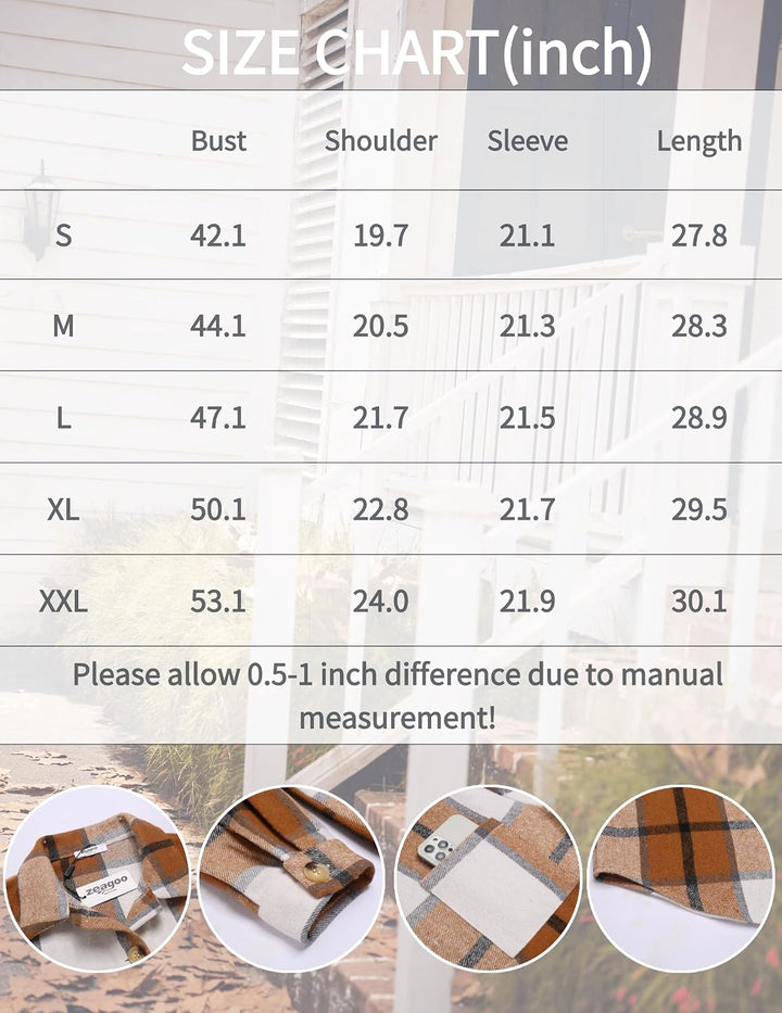 Zeagoo Damen Flanellhemd Karierte Hemdbluse Langarm Knopfleiste Flanell Bluse mit Tasche Lässige Kar