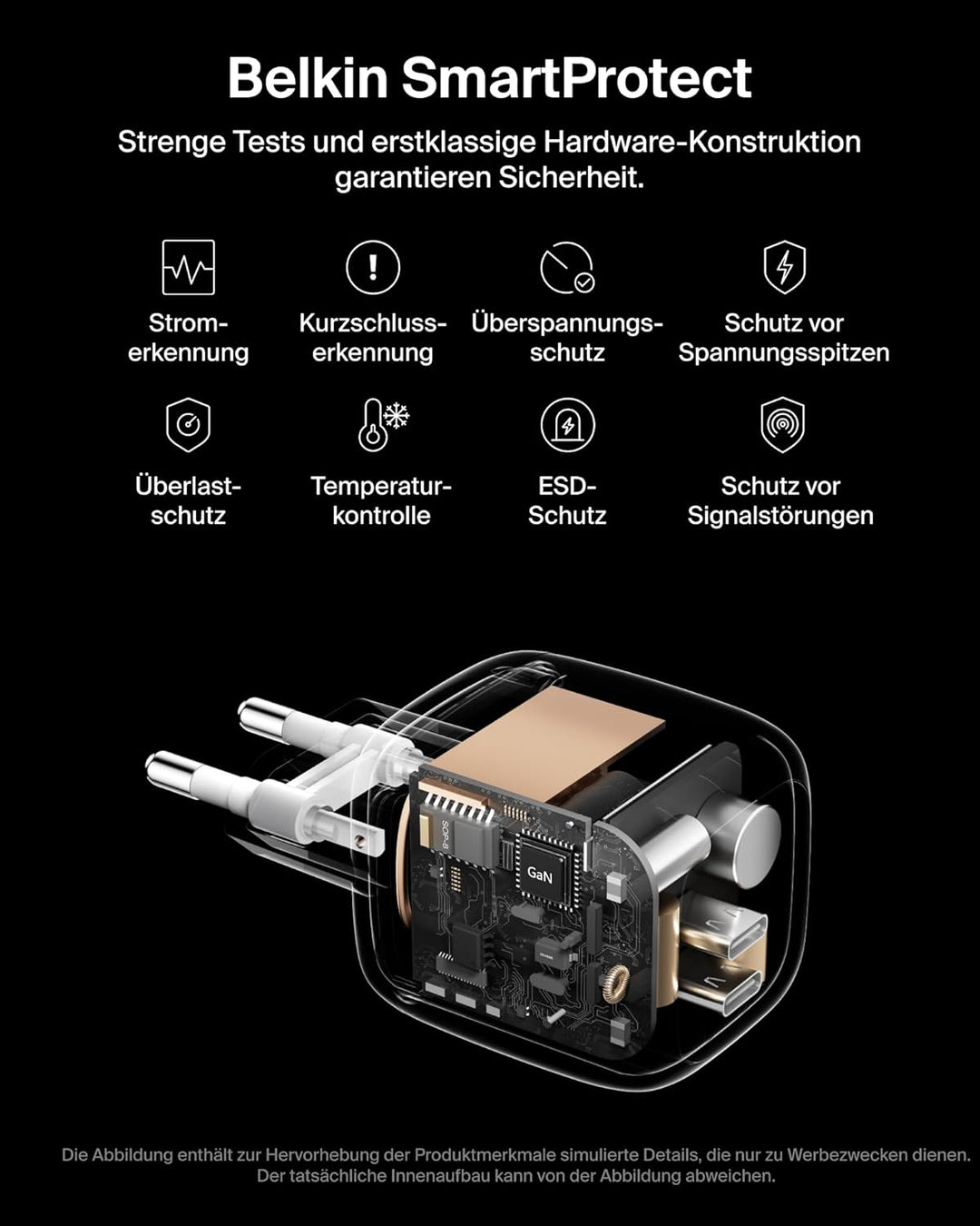 Belkin SmartProtect 2-Port USB C Ladegerät, 67W, GaN-Ladegerät, 2X USB-C, Schnellladen für Geräte wi