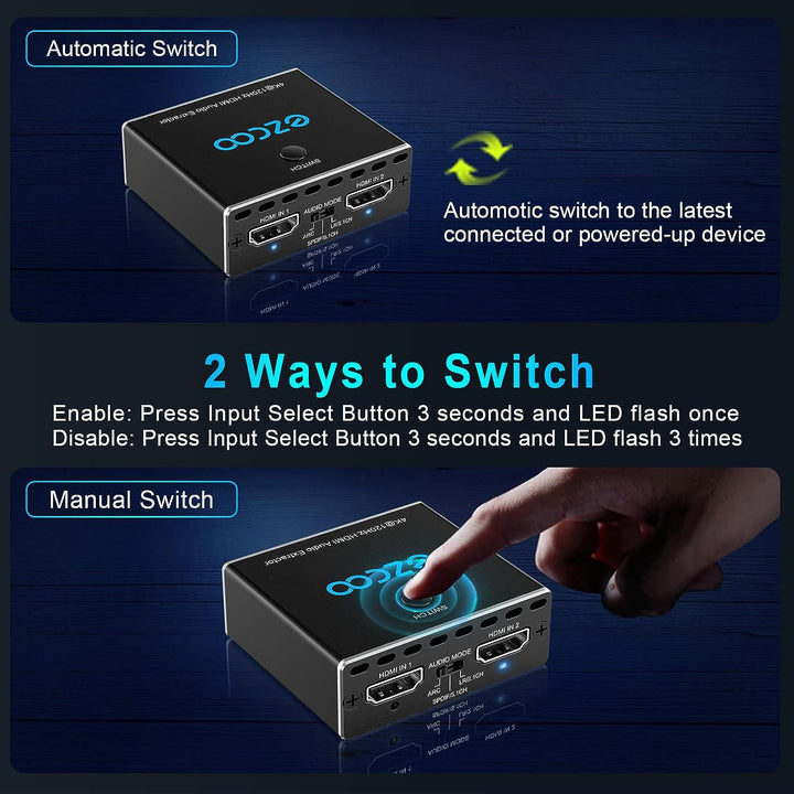 4K 120Hz HDMI 2.1 Audio Extractor 2X1 VRR ALLM HDCP2.3 HDR10 ARC CEC Audio Extractor Schalter 2 IN 1
