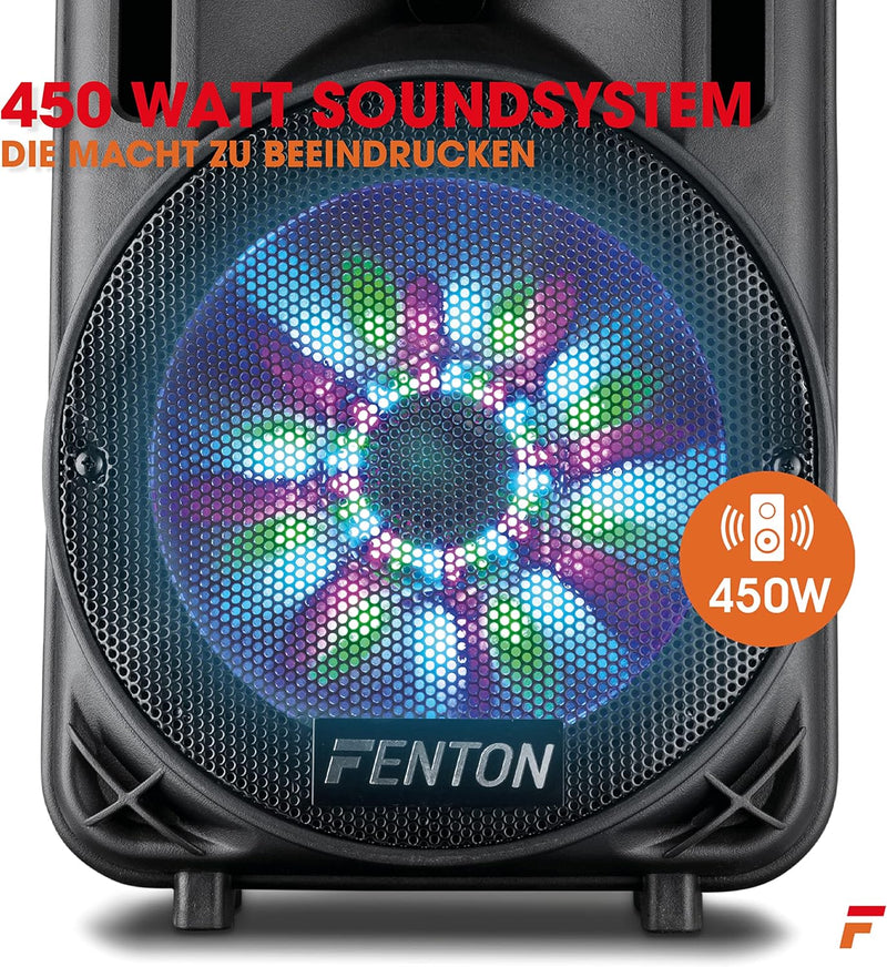 Fenton FT10LED, Partybox Bluetooth Box gross, 450 W Akku Musik Box, Karaoke Machine, MP3, SD, USB, 1