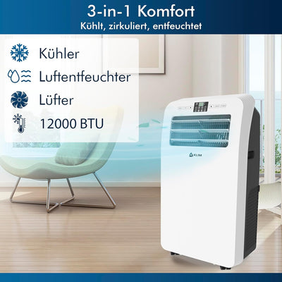 KLIM AC12000 | Leistungsstarke und Leise Mobile Klimaanlage mit 12.000 BTU + NEU 2024 + mit Integrie