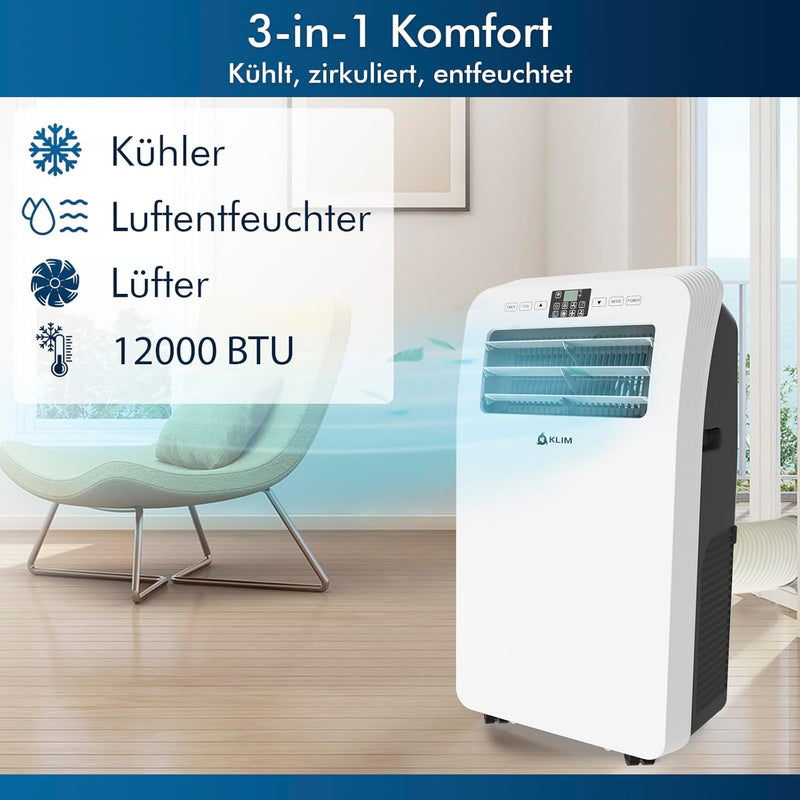 KLIM AC12000 | Leistungsstarke und Leise Mobile Klimaanlage mit 12.000 BTU + NEU 2024 + mit Integrie