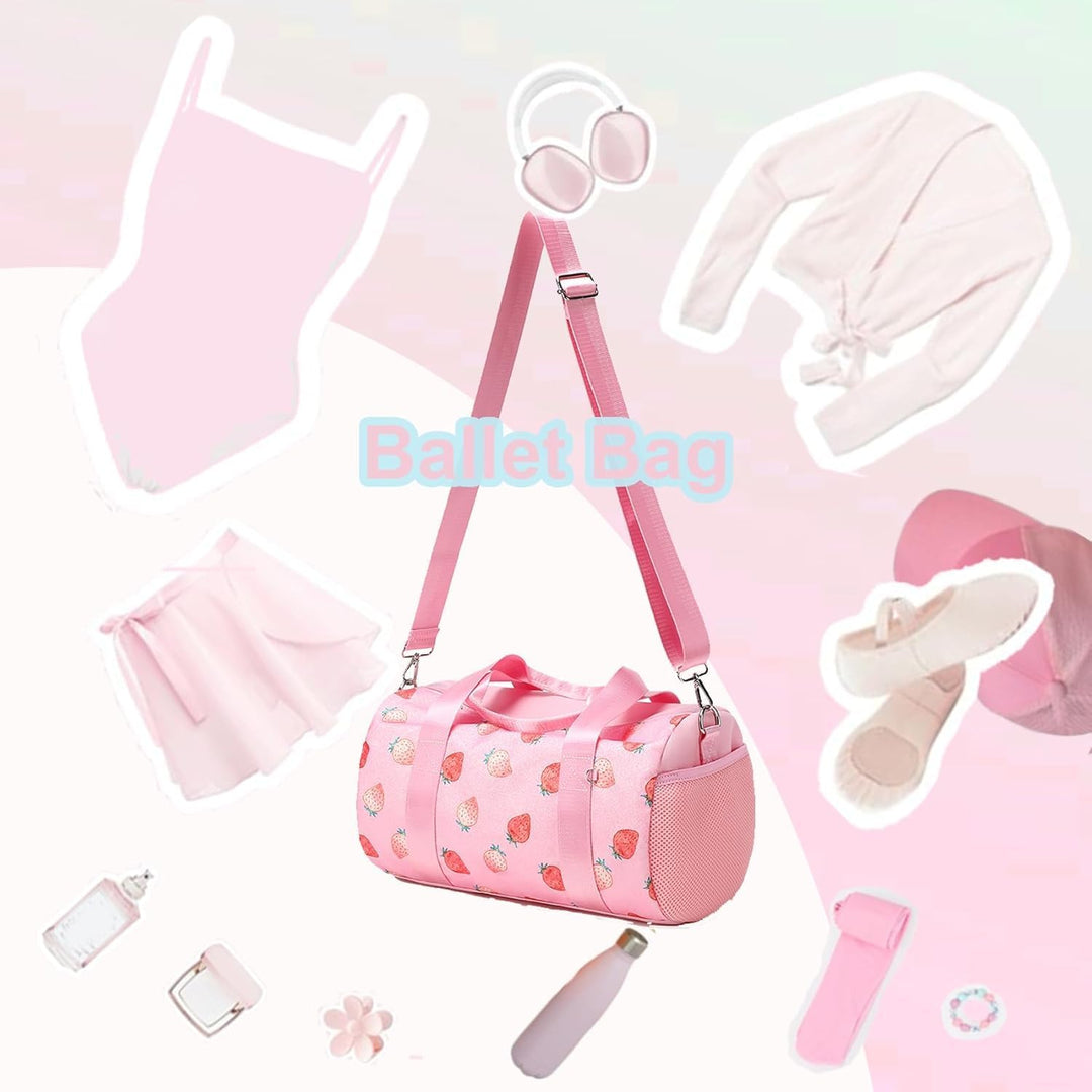Sporttasche Kinder Mädchen Tanztasche Ballett Tasche Erdbeere Glitzer Schwimmtasche Mädchen mit Nass