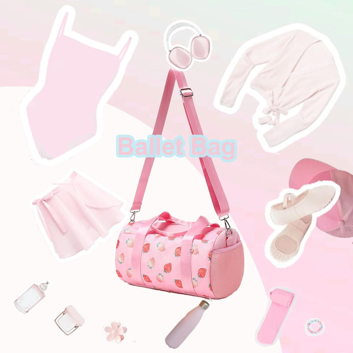 Sporttasche Kinder Mädchen Tanztasche Ballett Tasche Erdbeere Glitzer Schwimmtasche Mädchen mit Nass