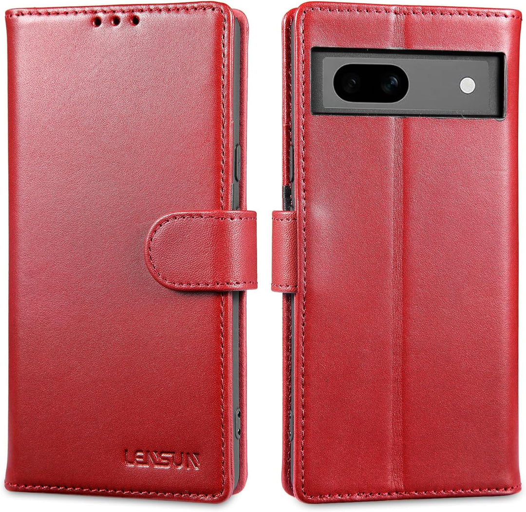 LENSUN Echtleder Hülle für Google Pixel 7a, Handyhülle [Echtes Leder] [Magnetverschluss] [RFID Schut