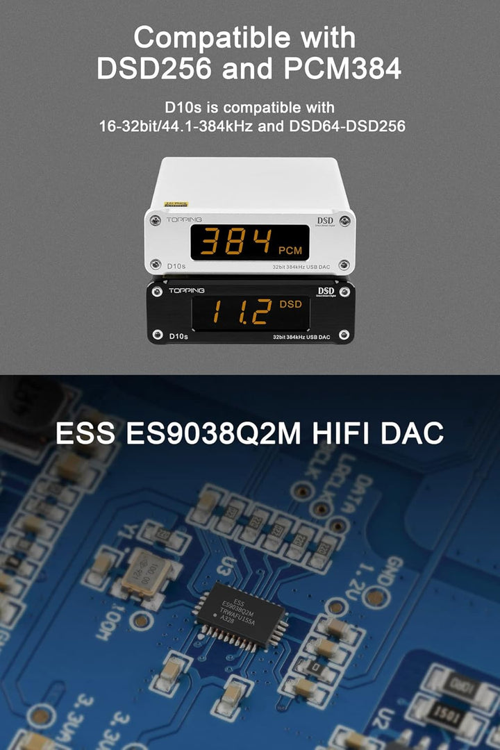 Topping D10s Mini USB DAC ES9038Q2M XMOS XU208 PCM384kHz DSD256 Native Audio Amplifier Decoder Schwa