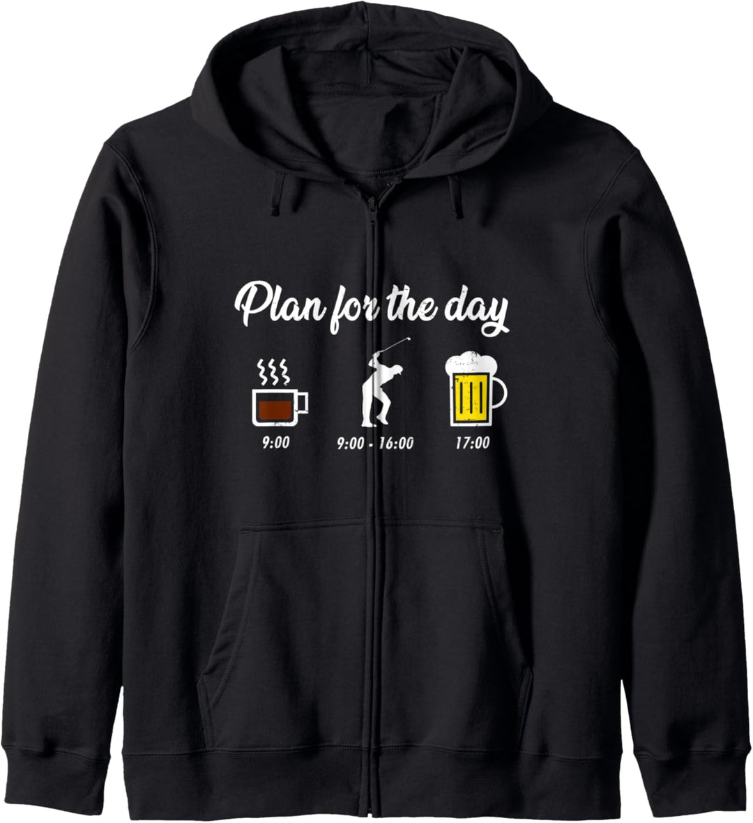 Tagesplan Kaffee Golfen Bier Spruch Tagesablauf Golfer Kapuzenjacke