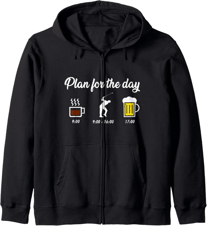 Tagesplan Kaffee Golfen Bier Spruch Tagesablauf Golfer Kapuzenjacke