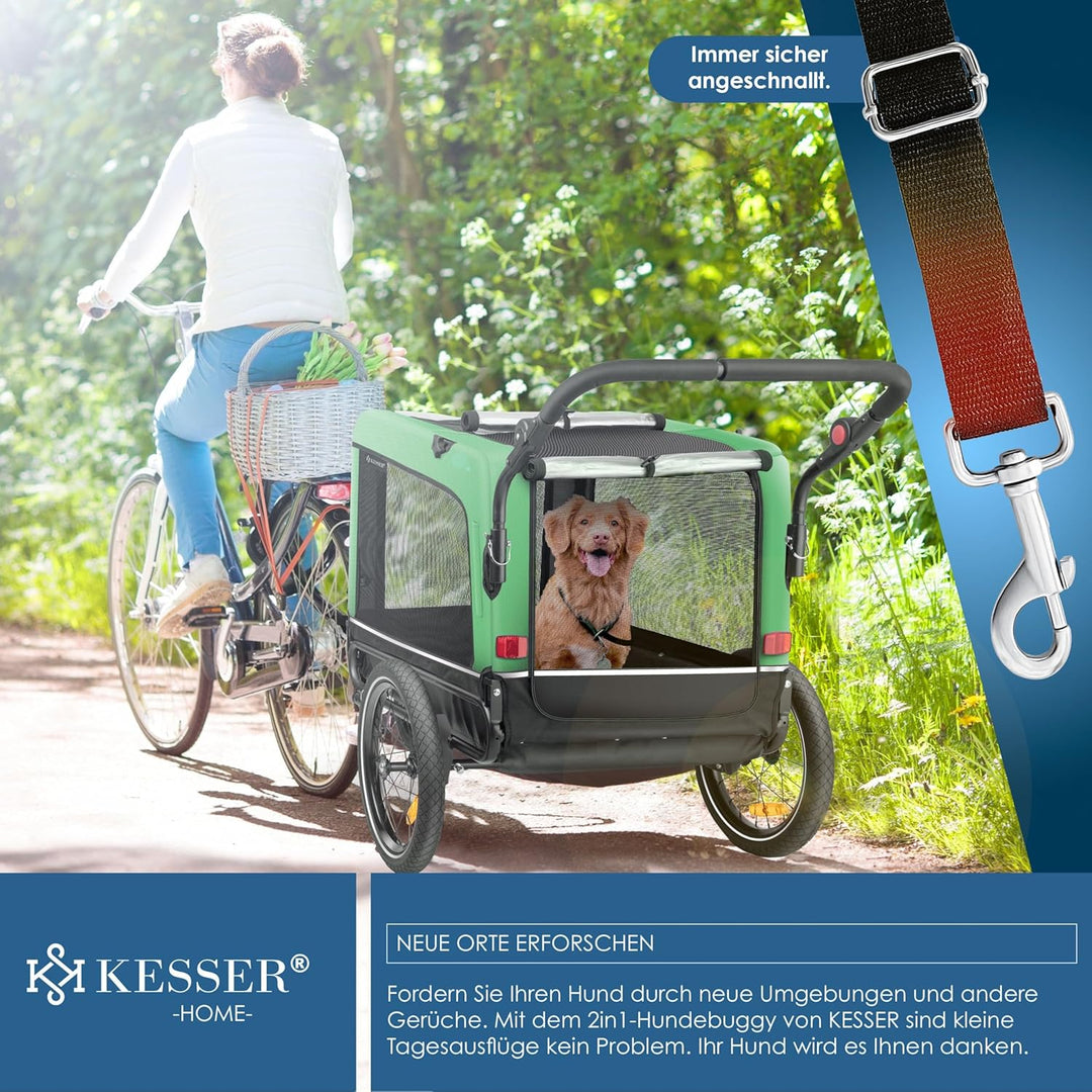 KESSER® Hundeanhänger Boxer 3-in-1 Hundebugg & Jogger Fahrradanhänger gross ca. 240 Liter Volumen, g