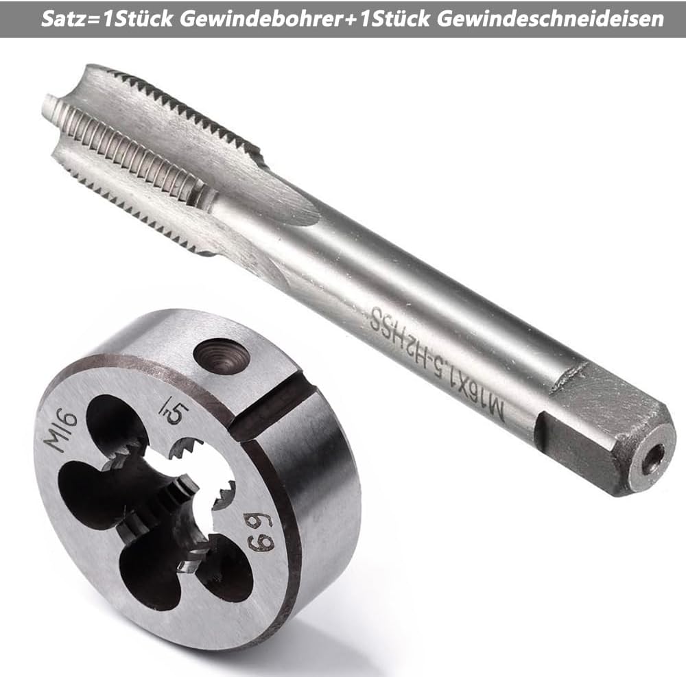 Saipor M16 X 1,5 Metrisch Gewindeschneid und Gewindeschneideisen M16 X 1,5mm HSS Gewindebohrer und S