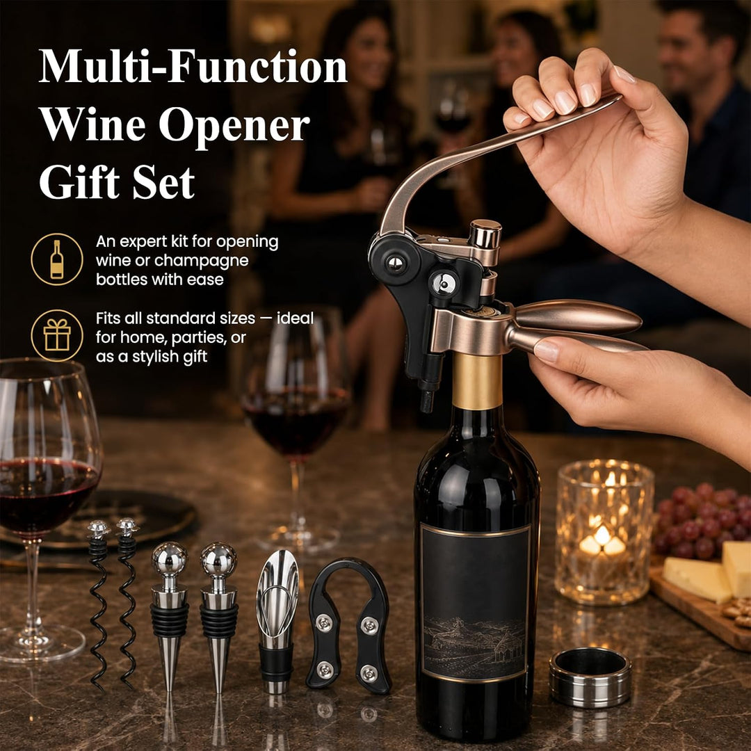 Korkenzieher Wein Set, Weinöffner Korkenzieher Sommelier Set Lederbox-bronze, Lederbox-bronze