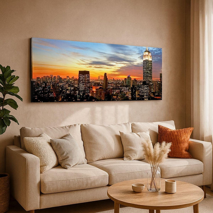 Bilder auf Leinwand 100x40cm Leinwandbild Amerika gebäude sonnenuntergang wolkenkratzer Gross Wandde