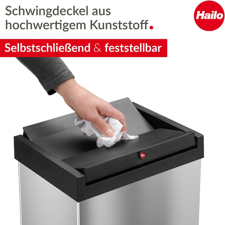 Hailo Big-Box Swing L Mülleimer - 1 x 35 Liter - selbstschliessender Schwingdeckel - Stahlblech - Mü