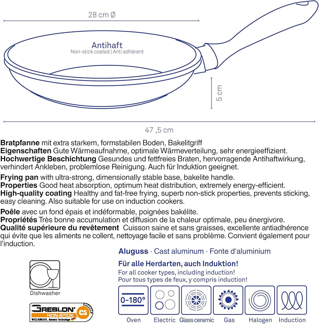 Kela 15151 Bratpfanne, Antihaftversiegelung, Aluguss 5 mm, Induktionsgeeignet, 28 cm Durchmesser, Ke