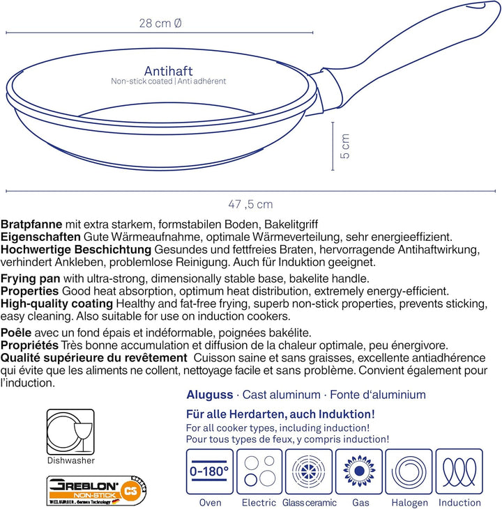 Kela 15151 Bratpfanne, Antihaftversiegelung, Aluguss 5 mm, Induktionsgeeignet, 28 cm Durchmesser, Ke