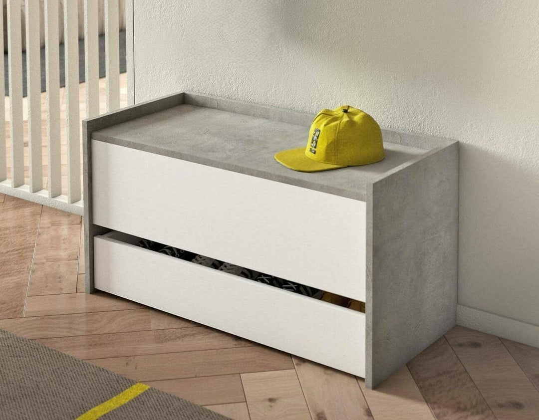 Dmora - Truhenbank Lantana, Moderne Eingangsmöbel mit Schuhregal, Koffertruhe mit zwei Behältern, 10