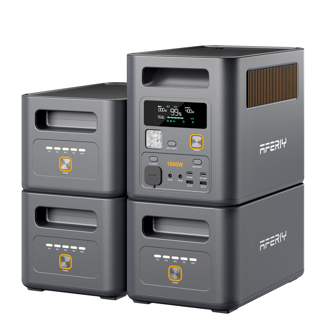 AFERIY 1800W Tragbare Powerstation 1024Wh x4, Erweiterbar Auf 5120Wh LiFePO4 Solargenerator & 1Std S