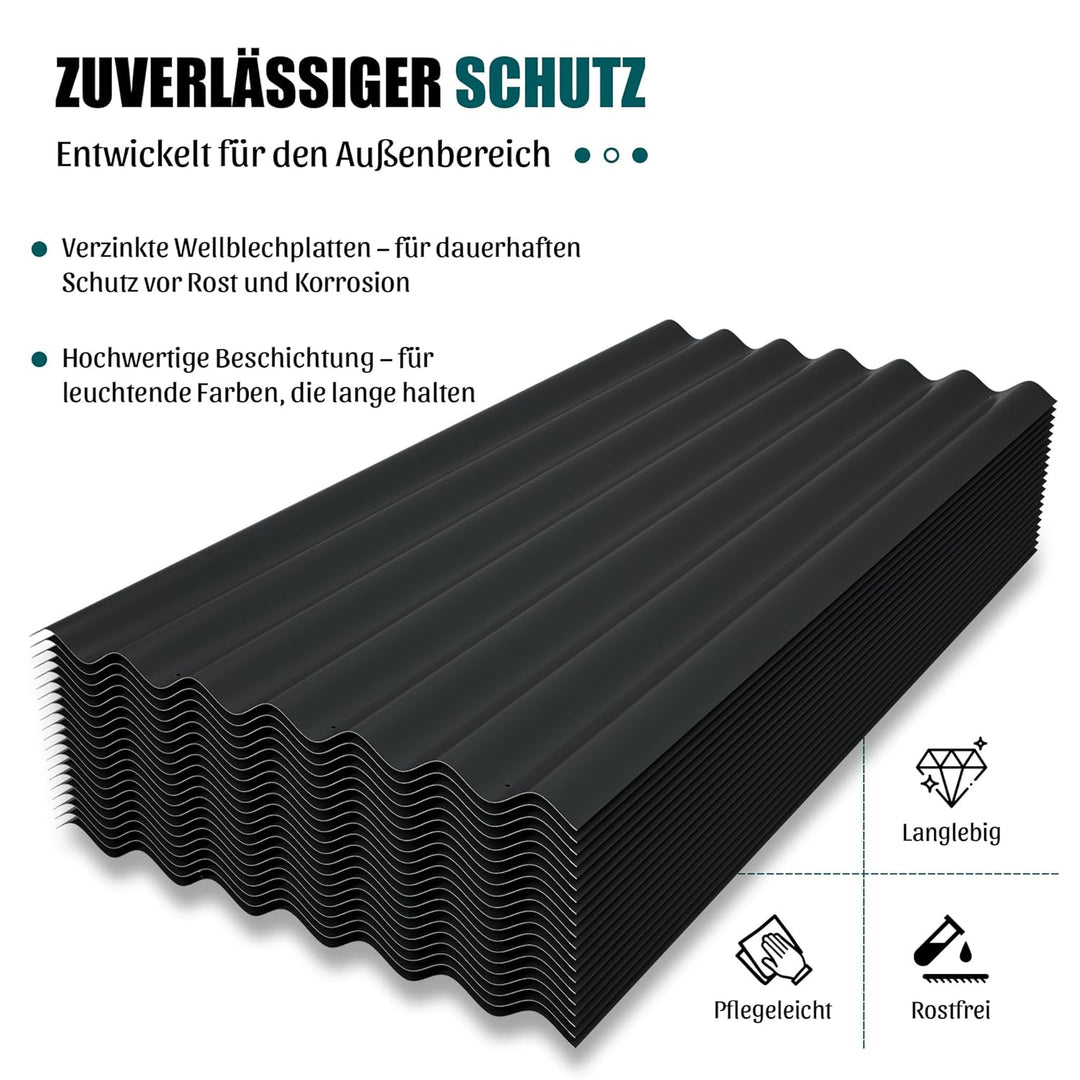Thanaddo Wellplatten Metall Blech, 20er Set Wellplatte Dach Platten Stahlblechdachplatten mit Schrau
