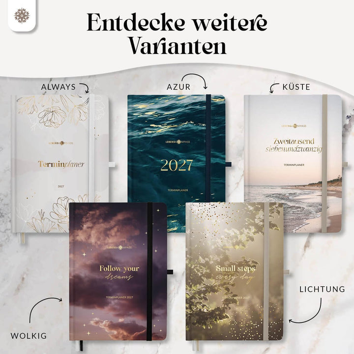Lebenskompass® "LICHTUNG" Buchkalender 2027 A5 - Terminplaner Wochenplaner, Lichtung
