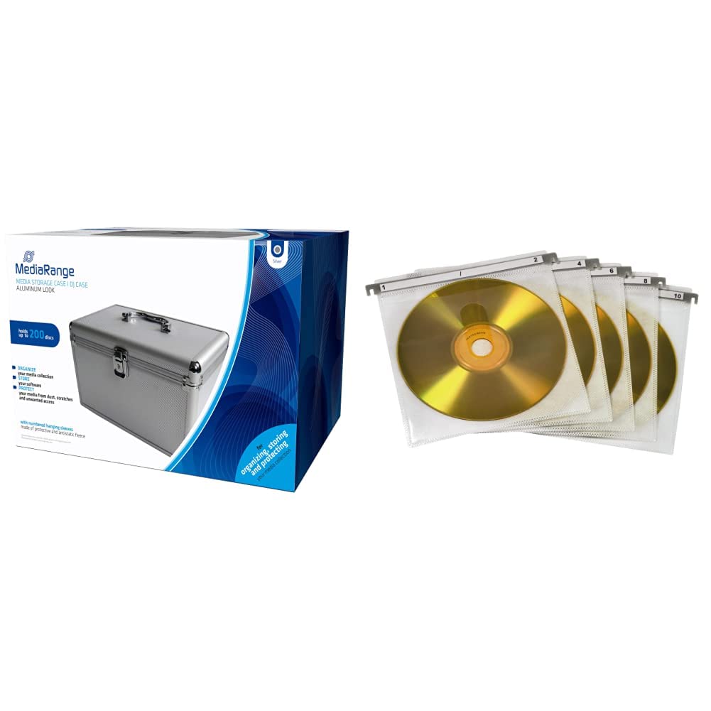 MediaRange Archivierungskoffer für 200 Discs, Aluminium-Optik, silber, 18cm & Hama CD Doppel-Schutzh