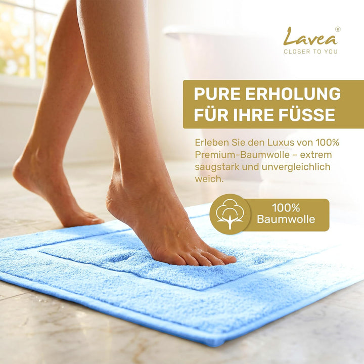 Lavea 2er Set Badematte 50x80cm, Frottierserie Elena, Delphinblau 2 x 50 x 80 cm Delphinblau, 2 x 50