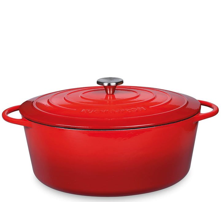 Küchenprofi Gusseisen Bräter mit Deckel, rot/innen schwarz, 35 cm, Schmortopf, Auflaufform, Dutch Ov