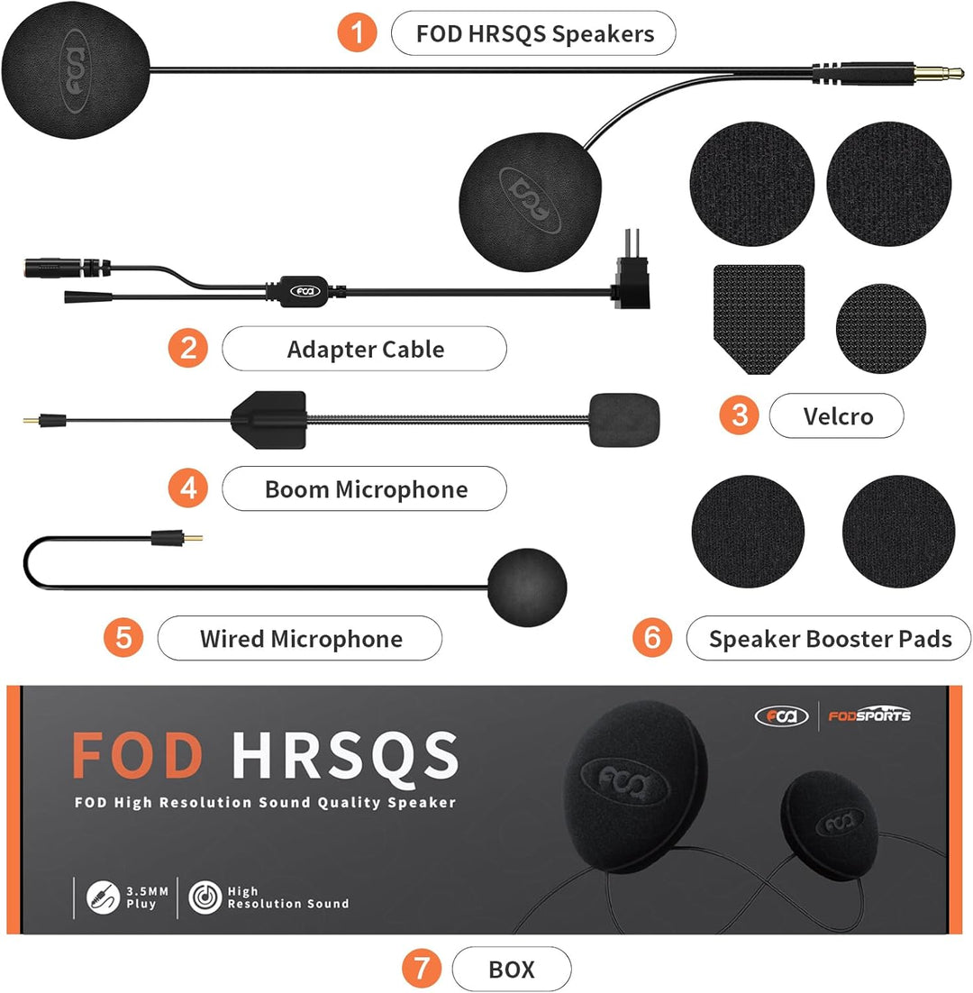 Fodsports Zubehör für FX7 Motorrad Intercom, FX7 Headsetcable Kit(Lautsprecher&Mikrofon)