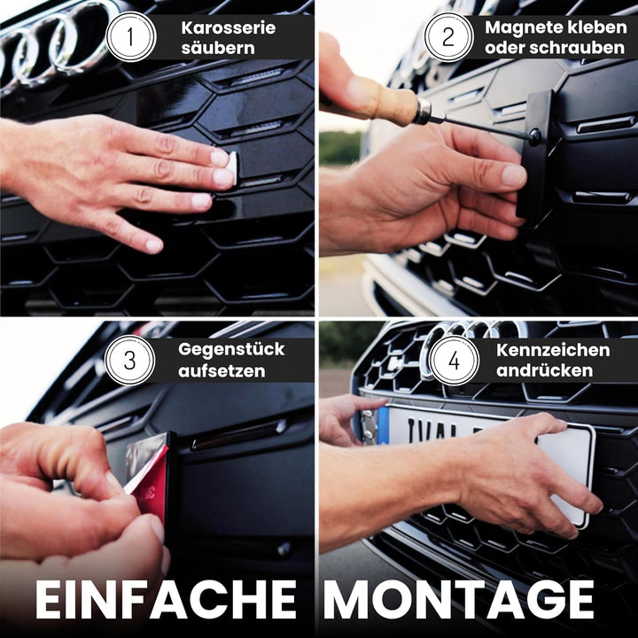 Ivality® Magnet Kennzeichenhalter Rahmenlos für 1 Kennzeichen | Magnetische Nummernschildhalterung A