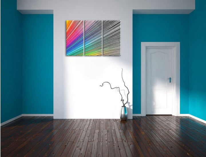 Pixxprint Bunter Farbfächer als Leinwandbild/Grösse: 3 Teilig (120x80) cm/Wandbild/Kunstdruck/fertig