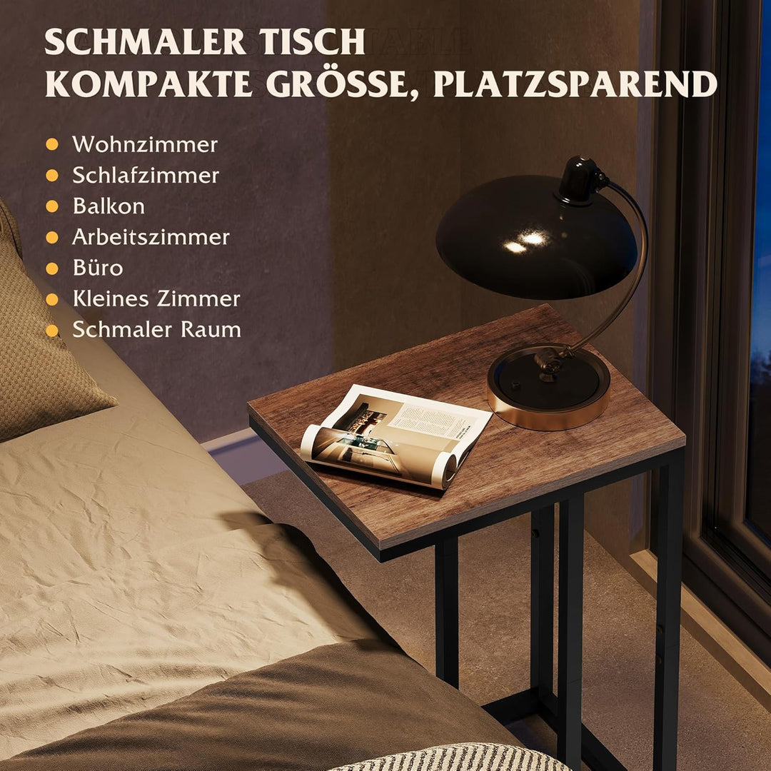 WLIVE Beistelltisch C Form, Nachttisch für Schlafzimmer, Wohnzimmer, Beistelltische mit Metallrahmen