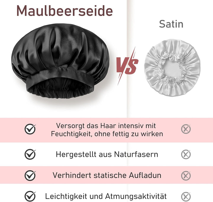 LitBear 22 Momme Seidenhaube zum Schlafen - Schlafmütze aus 100% Maulbeerseide, 100% Silk Bonnet mit