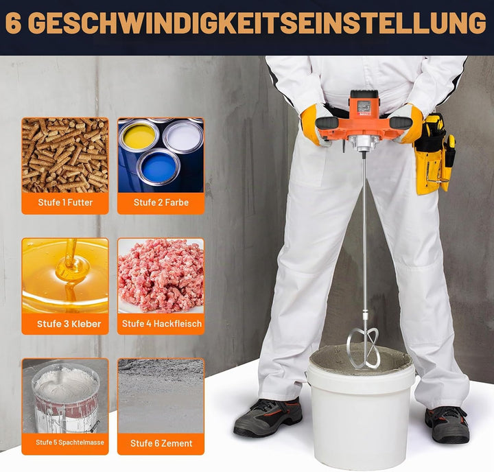 Neu Mörtelrührer, 2100W Betonmischer, Rührwerk Beton with 6 Speed, Quirl Mörtelrührer M14, Rührgerät